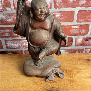 Dancing Laughing Buddha Statue in Rustic Brown Finish